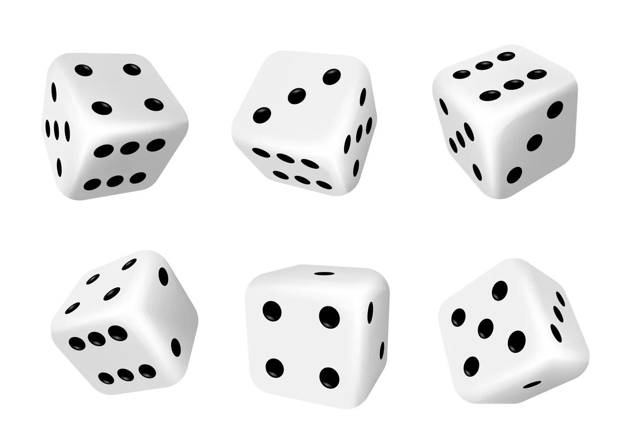 Dice isolated 3d objects, gambling game and casino